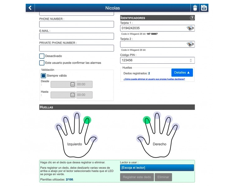 interfaz del sistema ws4 de control de acceso xpr